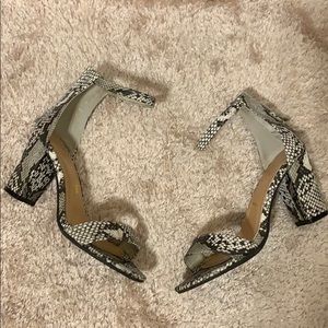 grey snakeskin block heel